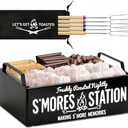 Farmhouse Smores Station, Wooden Smores Caddy with Handles, S'Mores Bar Holder with 5Pcs Extendable Smores Sticks, Smores Maker Box for Smores Kit, Outdoor Fire Pit Camping Essentials Cooking (Black)
