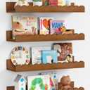 Walnut Nursery Book Shelves Wall Set of 4, Dark Wood Scalloped Floating Bookshelf for Wall, Cloud Wooden Hanging Shelving Unit for Kids Bedroom Baby Child Toddler Room Kitchen (Walnut Brown)