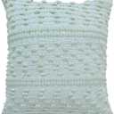 2 x ACCENTHOME Boho Throw Pillow Cover 20x20 Inch (2 Pc) Cotton Hand Woven Decorative Design Pillows for Farmhouse Couch Sofa Bedroom | Sage Tufted Pillow Covers | Home Decor Textured Hug Pillowcases