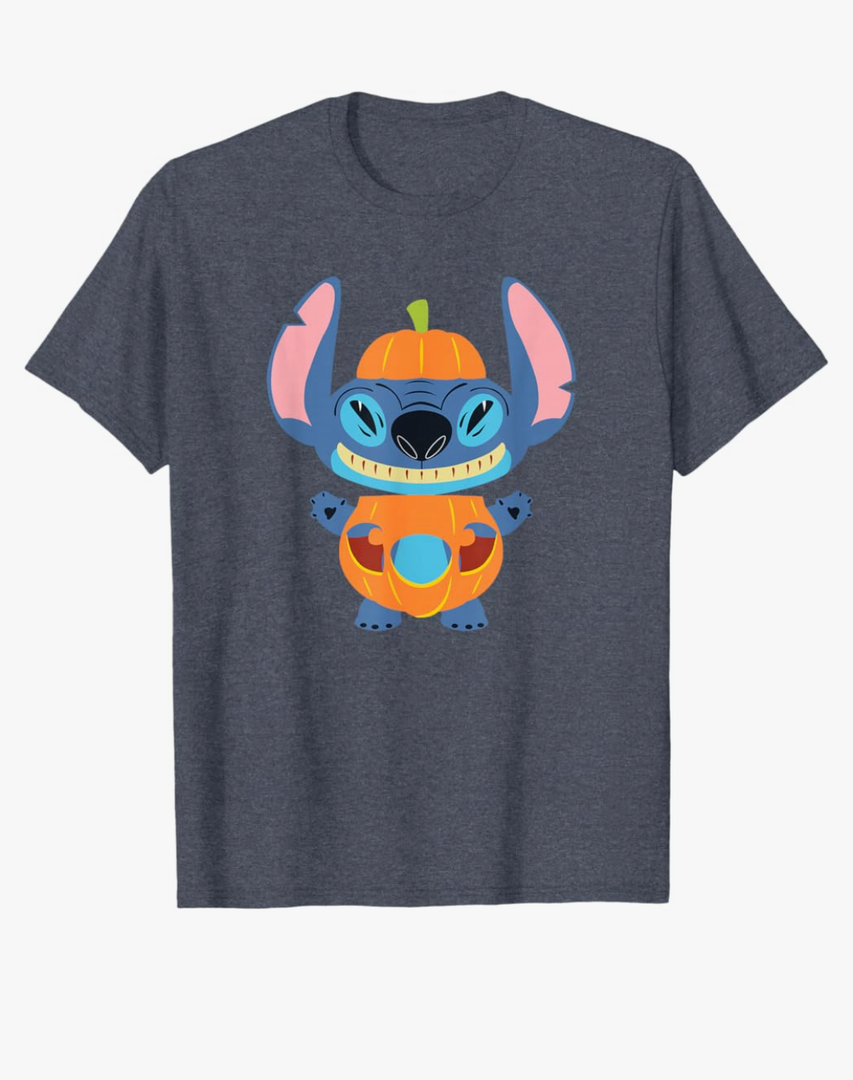 Disney Stitch Pumpkin Halloween T-Shirt Heather Blue Girls, Small