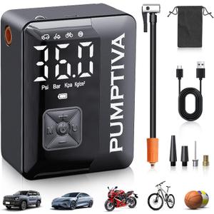 Pumptiva Tire Inflator Portable Air Compressor, 3X Faster Portable Tire Inflator for Car 150PSI Air Pump for Car Tires with LED Light, Auto Shut-Off for Motorcycle, Bicycle, Bike, Ball (Black)