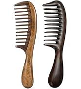 Natural Green Sandalwood Hair Combs - Anti-Static Sandalwood Scent Natural Hair Detangler Wooden Comb Pack of 2