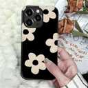Compatible with iPhone 16 Pro Case - Dual-Layer Protection, Hard Shell with Silicone Interior,Slim Scratch Resistant Shockproof for Woman Men - Black White Flower Floral