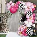 Pink Race Car Balloon Arch Kit,Hot Pink White Black Balloons Garland Kit with Black White Plaid Foil Balloons for Racing Car Theme Birthday Party