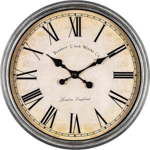 Bernhard Products Large Decorative Wall Clock 20 Inch Silent Non Ticking Battery Operated Quartz Vintage Stylish with Rustic Silver Rim for Home Living Room Dining Room Kitchen & Over Fireplace