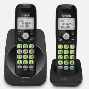 VTech 2Handsets Cordless Phone with DECT 6.0, FullDuplex Speakerphone, Lighted Display, Backlit Keypad, Caller ID/Call Waiting, Volume Control, Hearing Aid Compatible, Wall Mount | VG13121 (Black)