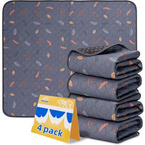 Washable Pee Pads for Dogs 4-Pack Reusable Puppy Pads Pet Training Pads, Waterproof Dog Pee Pads for Crate, Whelping Pad, Non-Slip Protects Against Urine Leakage (Leaves - Deep Grey, 18x24)