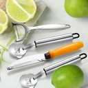Lothee 4 Pcs Cactus Peeler Tools Set, Peeler Spoon, Stainless Steel Cactus Paring Knife Long Handle with Hole Slicing Noodle Cutter for Kitchen Cooking, Cuchara Multi-function Pelador De Nopales