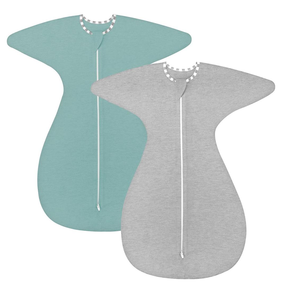 ZIGJOY Shark-Fin Transition Swaddle - 0.5 Tog Rayon Made from Bamboo Sleep Sack Soft Transitional Swaddle Baby Wearable Blanket with 2-Way Zipper, Green&Grey, 3-6 Months