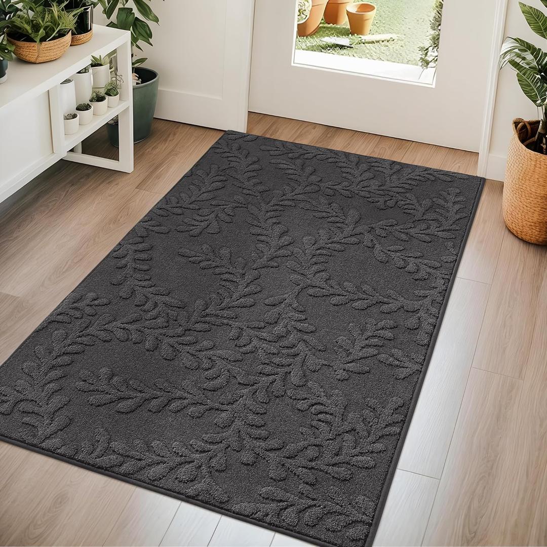 BEQHAUSE Door Mats 36x60, Dirt Trapper Doormats Indoor, Non-Slip Washable Entryway Rugs, Super Absorbent Welcome Mat for Front Door, Mud Shoes & Paws, Dark Grey
