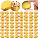 Patelai 64 Pieces Lip Balm Tin Containers Screw Top Round Tin Cans Aluminum Jar with Screw Lid, Empty Bottle Travel Cosmetic Sample Container for DIY(0.5 oz,Gold)