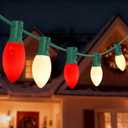 C9 Christmas Lights Outdoor 25Ft Red/White Christmas with 27 Ceramic Red/White Bulbs(1 Spare), Vintage Colorful String Lights for Garden Wedding Party Xmas Decorations, Color: C9 Red White(Incandescent)