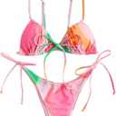 ZAFUL Womens High Cut Thong Bikini Set Swimsuits Cami String Sexy Bathing Suit (Medium, Pink-082)