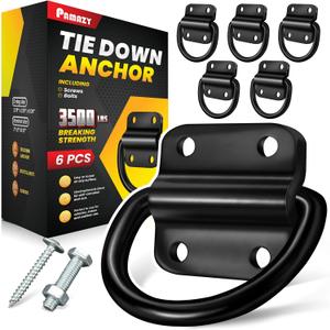 PAMAZY 6PCS Heavy Duty Steel D Rings Tie Down Anchors, Ultra Durable 3500 Pound Breaking Strength Surface Mount Hooks Securing Cargo for Trailer, Truck Bed, with Screws & Bolts
