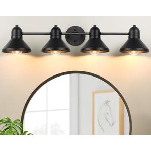 Bathroom Light Fixtures, 4-light Vanity Light Over Mirror, Matte Black Metal Bathroom Light, Modern Farmhouse Rustic Industrial Indoor Wall Mount Lighting Sconce for Living Room Cabinet Hallway