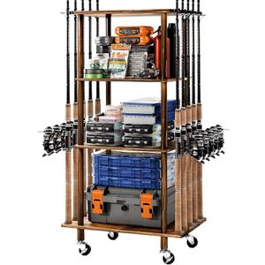 Ghosthorn Fishing Rod Holders for Garage Fishing Pole Rack Hold up to 10 Rods Fishing Pole Holders Wooden Organizer Fishing Rod Rack car Fishing Gear Storage Equipment (4 Tier)