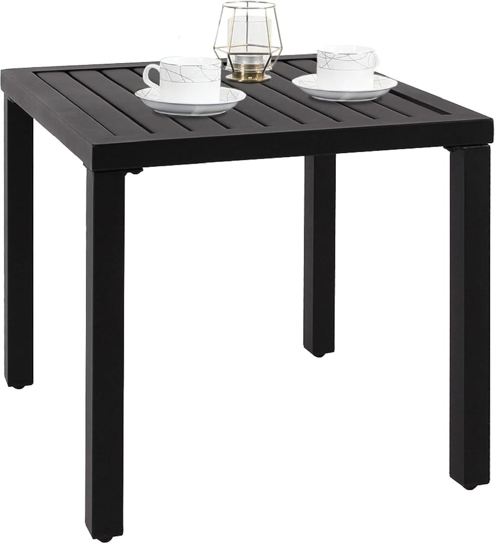 PHI VILLA Indoor Outdoor Small Metal Square Side/End Table, Patio Coffee Bistro Table, Black (19x19")