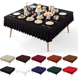 PARTISKY Black Spandex Square Tablecloths 60x60 Inch, Wrinkle Free Fitted Card Table Cloth Stretch Square Table Cover for Kitchen Dinner, Holiday Party, Wedding Banquet, Display Trade Show