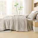 Litanika California King Size Comforter Set with Sheets Beige - 7 Pieces Bed in a Bag Cal King Chevron Tufted Complete Bedding Sets with Comforter, Sheets, Pillowcases & Shams