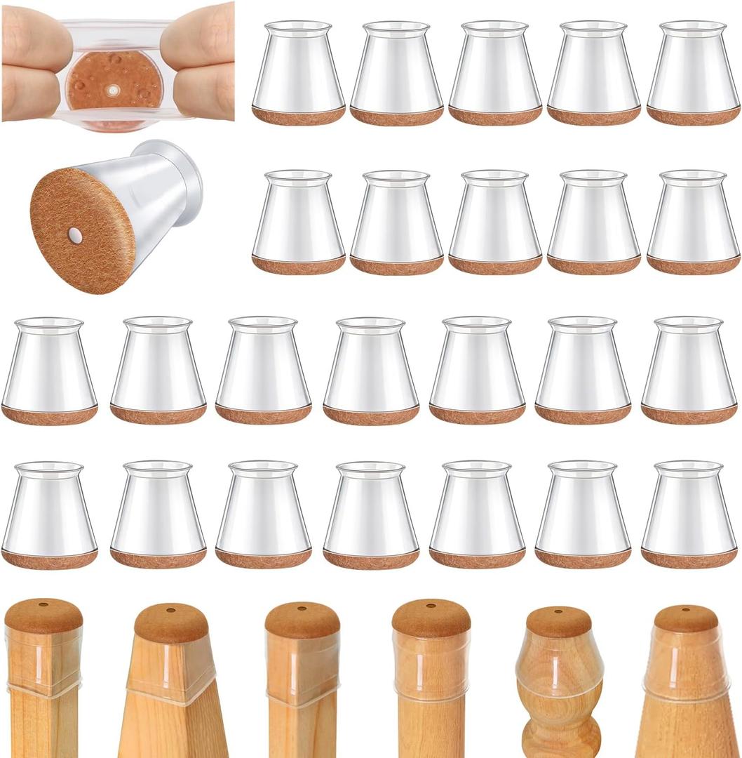 24 Pcs Chair Leg Floor Protectors for Hardwood Floors Silicone Covers to Protect Wood Tile Floors Scratches Felt Pads Furniture Leg Caps No Noise (Fit:0.5"-0.78") (Universal XS)