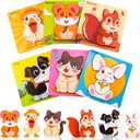 Wooden Puzzles for Toddlers 2-4, 6 Pack Pet Animal Jigsaw Puzzles Montessori Toys for 1 2 3 Year Old Girls Boys Preschool Learning Toy Birthday Gift