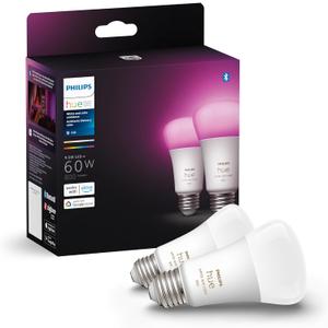Philips Hue Smart 60W A19 LED Bulb - White and Color Ambiance Color-Changing Light - 2 Pack - 800LM - E26 - Indoor - Control with Hue App - Works with Alexa, Google Assistant and Apple Homekit
