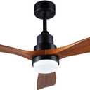 48" Wooden Ceiling Fans with Lighted Remote Control, Indoor Outdoor Wooden Ceiling Fan, Outdoor Modern Ceiling Fan with 3 Fan Blades for Patio, Living Room, Farmhouse, etc. (Black + Walnut)
