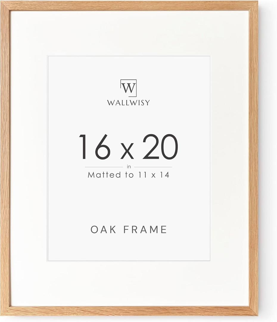 16x20 Picture Frame, Solid Oak Wood 16x20 Frames with Mat to 11x14, 16x20 in - 1P