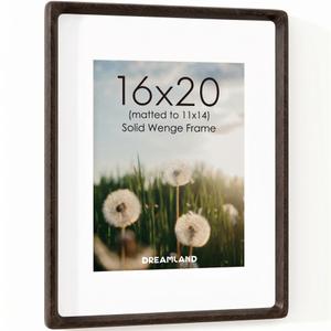 Dreamland 16x20 Picture Frame, USA-Sourced Wenge Wood Photo Frames with HD Tempered Glass, 16 x 20 Wooden Frame Matted to 11 x 14, 16x20 Frames Handcrafted Rounded Corner for Tabletop or Wall Display