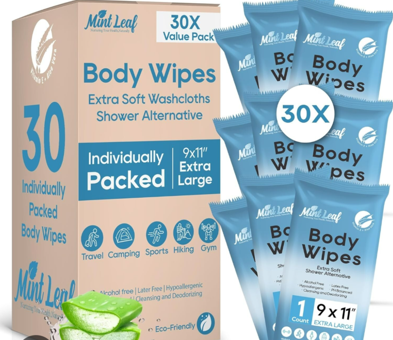 XL Deodorizing Body Wipes, 30 Pack of 9x11"