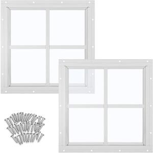 Tandefio 2 Pack 12'' x 12'' White Flush Mount Shed Transom Window with Tempered Glass Household Windows with Screws for Chicken Coop Sheds Barns Playhouse