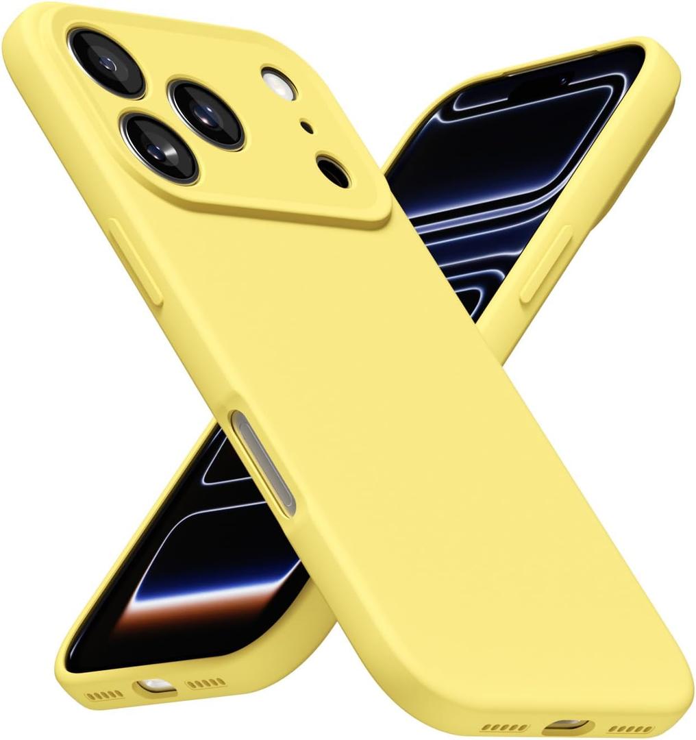 LoeoeL for iPhone 17 Pro Max Phone Case, Minimalist Ultra Thin Slim Soft Rubber Gel Solid Color Matte TPU Cute Case for Women Men, Girly Plain Aesthetic Design & Camera Cover Protection, Yellow
