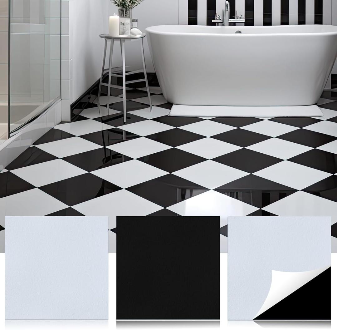 Spiareal 48 Pieces Peel and Stick Floor Tiles Vinyl Flooring 12 x 12 Inch Stick on Floor Tile Self Adhesive Waterproof DIY for Bathroom Kitchen Bedroom Living Room(Plaid)