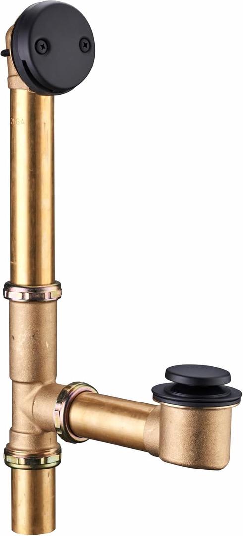 Black Tubular Tub Drain Kit 1-1/2" Brass Pipe with Tip-Toe Bathtub Drain Stopper, Touch-Toe Bath Plug Waste and Overflow, Welsan Assembly Replacement Set(Matte Black)