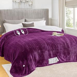 greenoak Heated Blanket Electric King Size 100"X90" Dual Control, Heating Blanket with 10 Heat Levels 1/2/4/6/8 Hours Auto-Off, Sherpa Soft Warm Christmas Blanket,Taro Purple