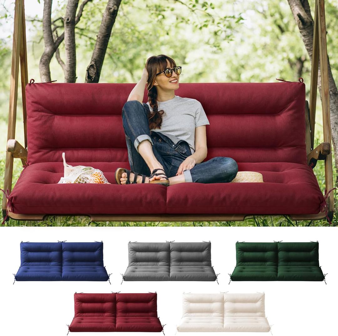 Porch Swing Cushions, Waterproof Patio Swing Cushions Replacement for Outdoor Furniture, 2-3 Seater Outdoor Swing Bench Cushion with Backrest for Patio,Porch, Garden,Backyard, 60x40 (Red)