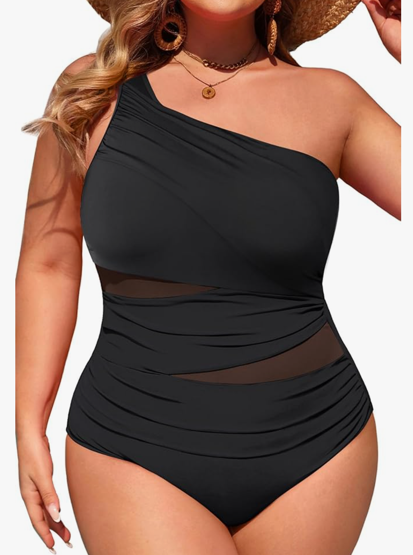 Aqua Eve Plus Size One Piece Swimsuit for Women Tummy Control Bathing Suits One Shoulder Swimwear 18W