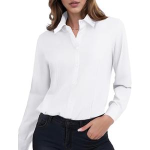 HOTOUCH Womens Dress Shirts Ladies Long Sleeve Button Down Shirts Slim Fit Collared Blouses for Work Office Size XS