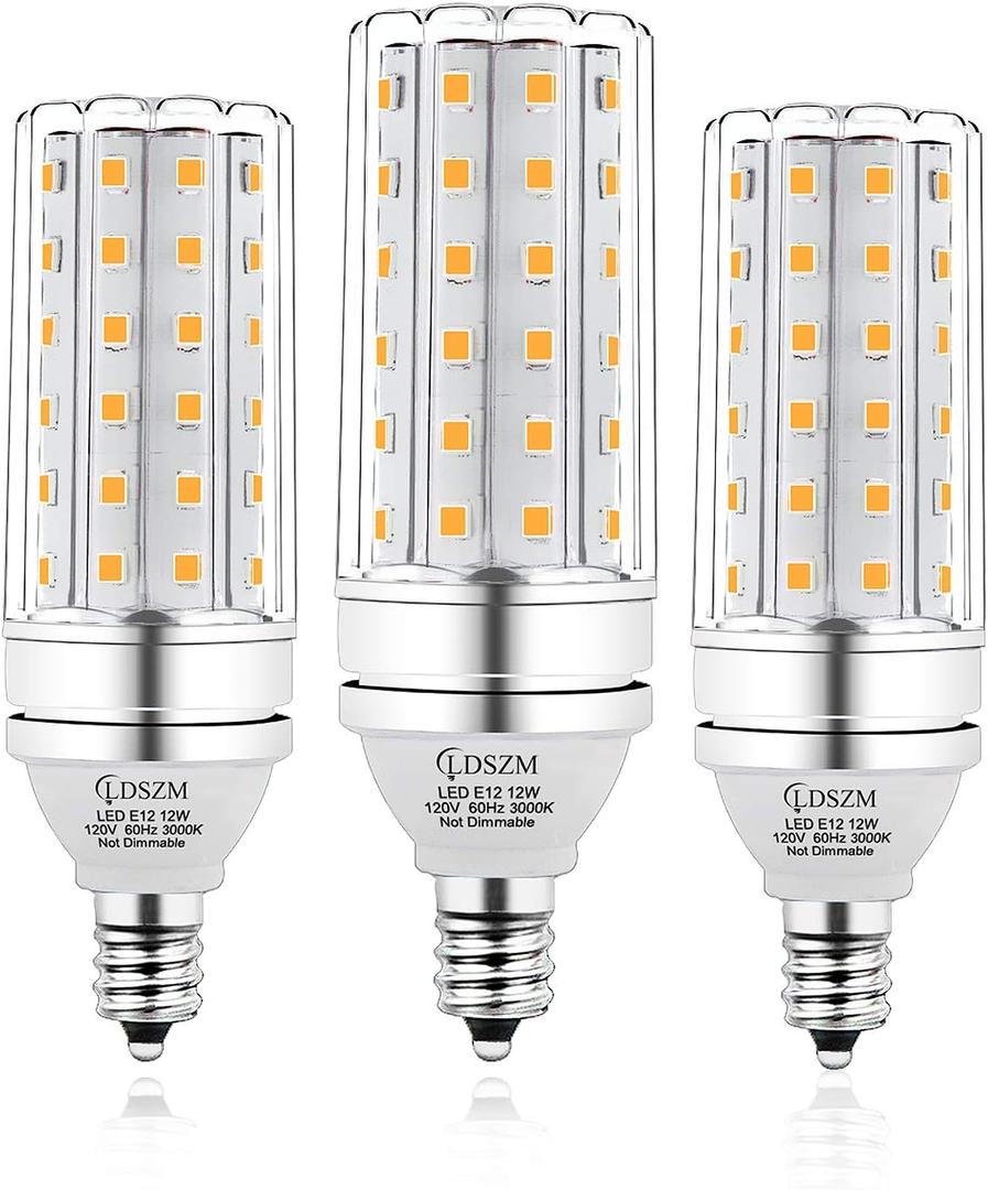 E12 LED Bulbs, 12W LED Corn Light Bulb, E12 LED Bulb 100W Equivalent 1200 Lumen 3000K Warm White, Non-Dimmable LED Candelabra Light Bulbs, E12 Candelabra Base Chandelier Light Bulbs, Pack of 3