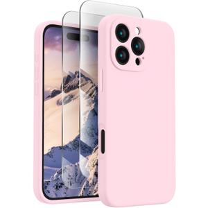 FireNova Designed for iPhone 16 Pro Case, Silicone Upgraded [Camera Protection] Phone Case with [2 Screen Protectors], Soft Anti-Scratch Microfiber Lining Inside, 2024, Chalk Pink