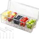 Large Chilled Condiment Caddy,Stackable Chilled Condiment Containers Server with Lids for 5 Removable Compartments (5 Containers, 1 pack)