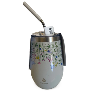 MANNA 17 OZ STRAW WINE TUMBLER GREY FLORAL