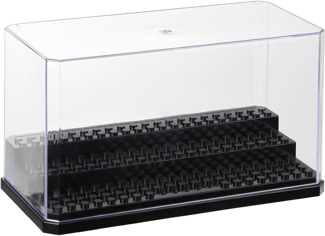 Minifigure Display Case, Clear Acrylic Display Case for Mini Action Figure Blocks Storage, 3 Layer Small Figure Display Box Collection Models Minifigures Bricks Blocks Toys, Dustproof, Black