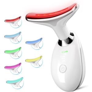 Facial and Neck Massager, Face culpting Tool with 7 Colour Modes and Vibration, Facial Beauty Device for Skin Care (White)