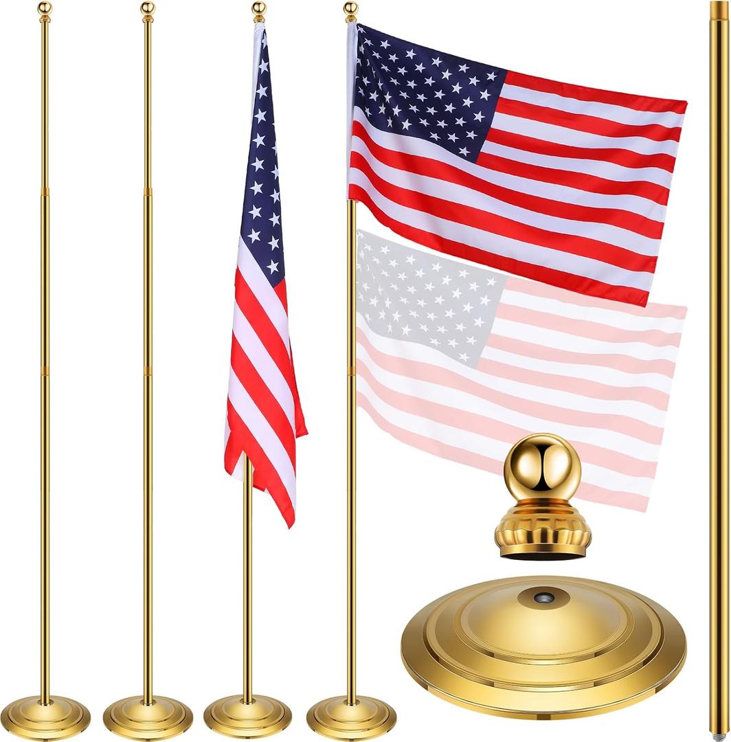 Threan 2 Sets Indoor Telescoping Flag Pole with Base Gold Ball Top Stainless Steel Telescoping Flagpole for Independence Day, 250th Anniversary, Office(Flag Not Included)(9.84 Ft)