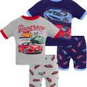 DAUGHTER QUEEN Race Cars Pajamas for Little Boys Summer Pjs 4T Toddler Kids 4 Piece 100% Cotton Short Sleeve Pj Sets Sleepwear Jammies Cars Clothes Size 4 Years Old XS