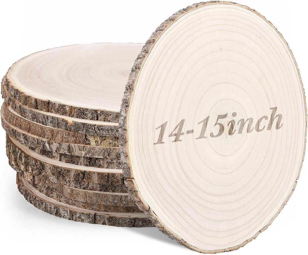 Tioncy 10 Pack Large Wood Slices for Centerpieces Unfinished Rounds Wood Slabs for Tables Decor Natural Wooden Circle for DIY Crafts Rustic Wedding Centerpiece Decor (14-15 Inch)