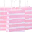 50Pcs Thank You Small Paper Gift Bags Bulk, 5.25" x 3.75" x 8" Kraft Paper Bag for Party Favors, Valentine's Day, Birthday, Wedding, Thanksgiving, Goodie, Retail, Employee Appreciation - Pink