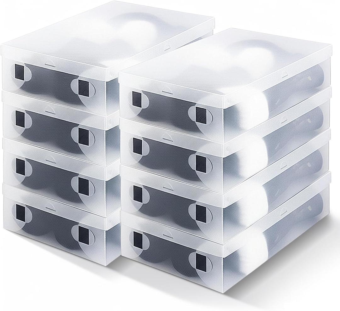 Sintuff 8 Pack Large Boot Storage Boxes with Lids for Tall Boots 20.5" x 11.8" x 4.5" Stackable Clear Plastic Shoe Organizer Container Space-saving Shoe Storage Box for Sneakers and High Heels