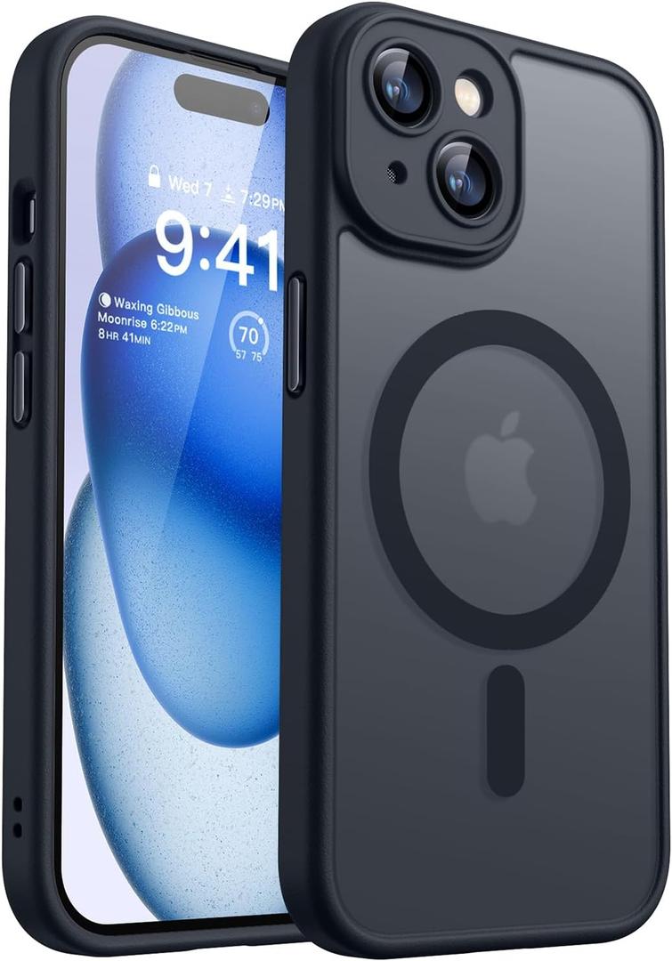 CANSHN Magnetic for iPhone 15 Case, Upgraded [Full Camera Protection] [Compatible with Magsafe] [Translucent Matte] Shockproof Protective Phone Case for iPhone 15 6.1" - Black